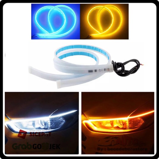 [2 PCS] Lampu LED Alis DRL Sein Running Fleksibel Tahan Air Dua Warna