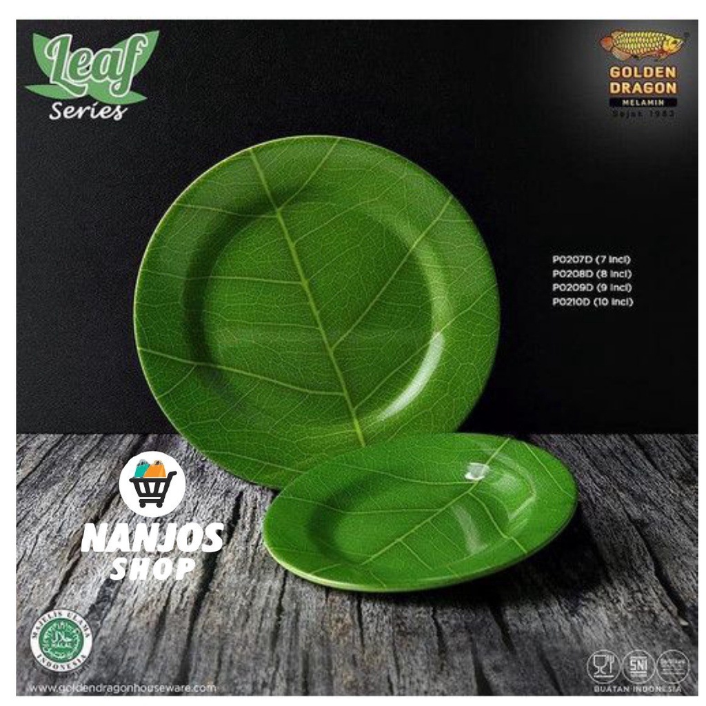 Golden Dragon Piring Makan Nasi Mie Melamin Motif Daun 10 Inci P0210D