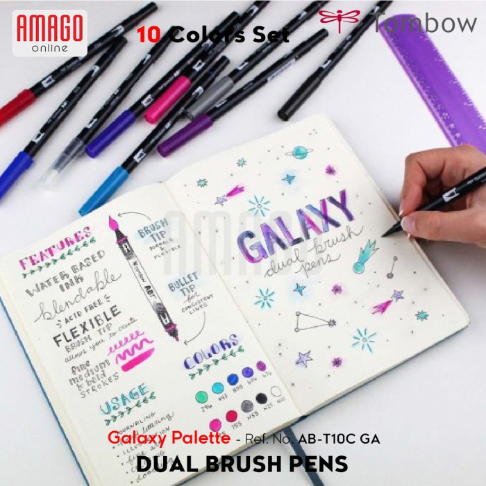 TOMBOW Dual Brush Pens - GALAXY Palette of 10 colors - AB-T10C GA