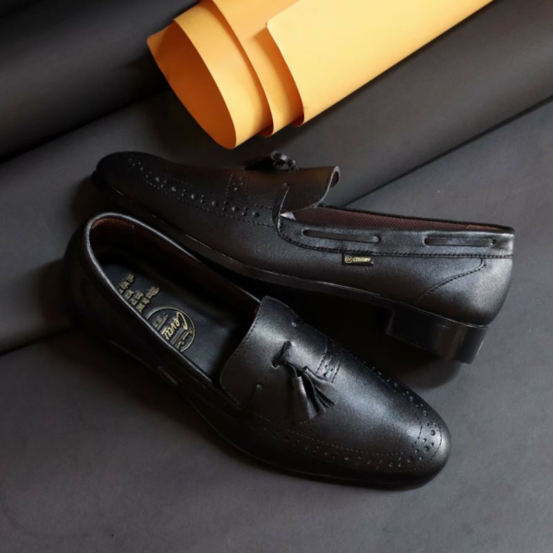 DRESSROSA BLACK Sepatu Pantofel Pria Kulit Asli Slip On Pentopel Casual Slop Formal Kerja Kantor Pesta Trendy Elegan