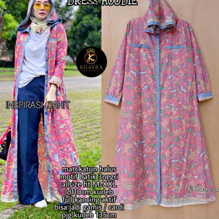 LANGSUNG KIRIM.. Long Hoodie Gamis 2in1 Cardi || ORI BERLABEL Khayra