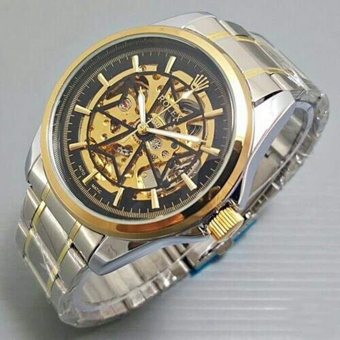 JAM TANGAN PRIA ROLEX AUTOMATIC BESAR SILVER GOLD (LABA" GOLD)