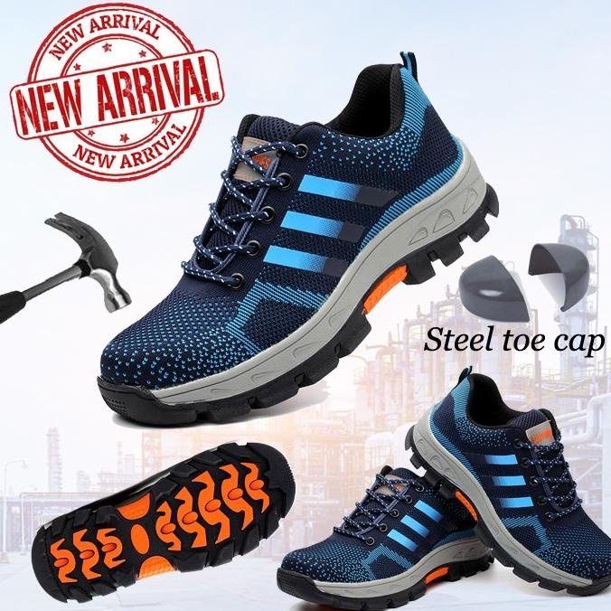 Sepatu Safety sporty Import Strip Biru 5B ringan murah sneaker safety