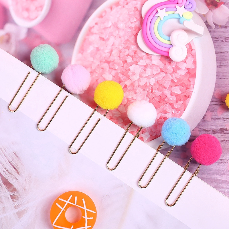 DIY Student Office Stationery Creative Bookmark Hairball Paper Clip Handbook Decoration