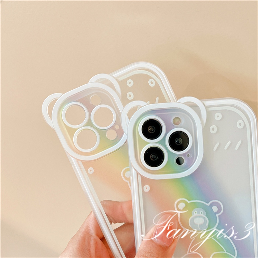 Compatible For iPhone 14 13 12 11 Pro Max X XR Xs Max 8 7 6 6s Plus SE 2020 Soft Case Pelindung Desain Telinga Kucing Warna Pelangi Untuk