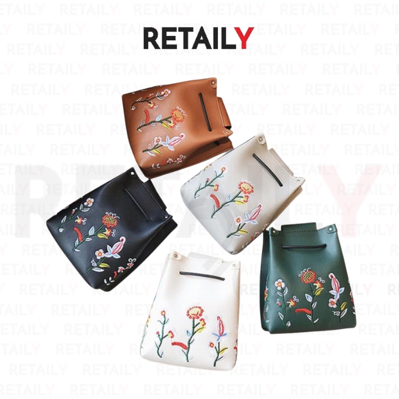 Retaily RY1182 Tas Selempang Bordir Bunga Tas Kulit Imitasi Selempang Fashion