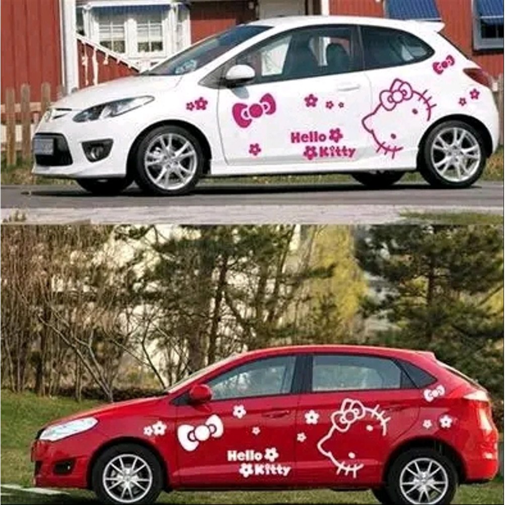 EMBLEM HELLO KITTY STICKER STIKER HELLO KITTY ALL MOBIL RENAULT CLIO HONDA BRIO HONDA JAZZ AYLA AGYA