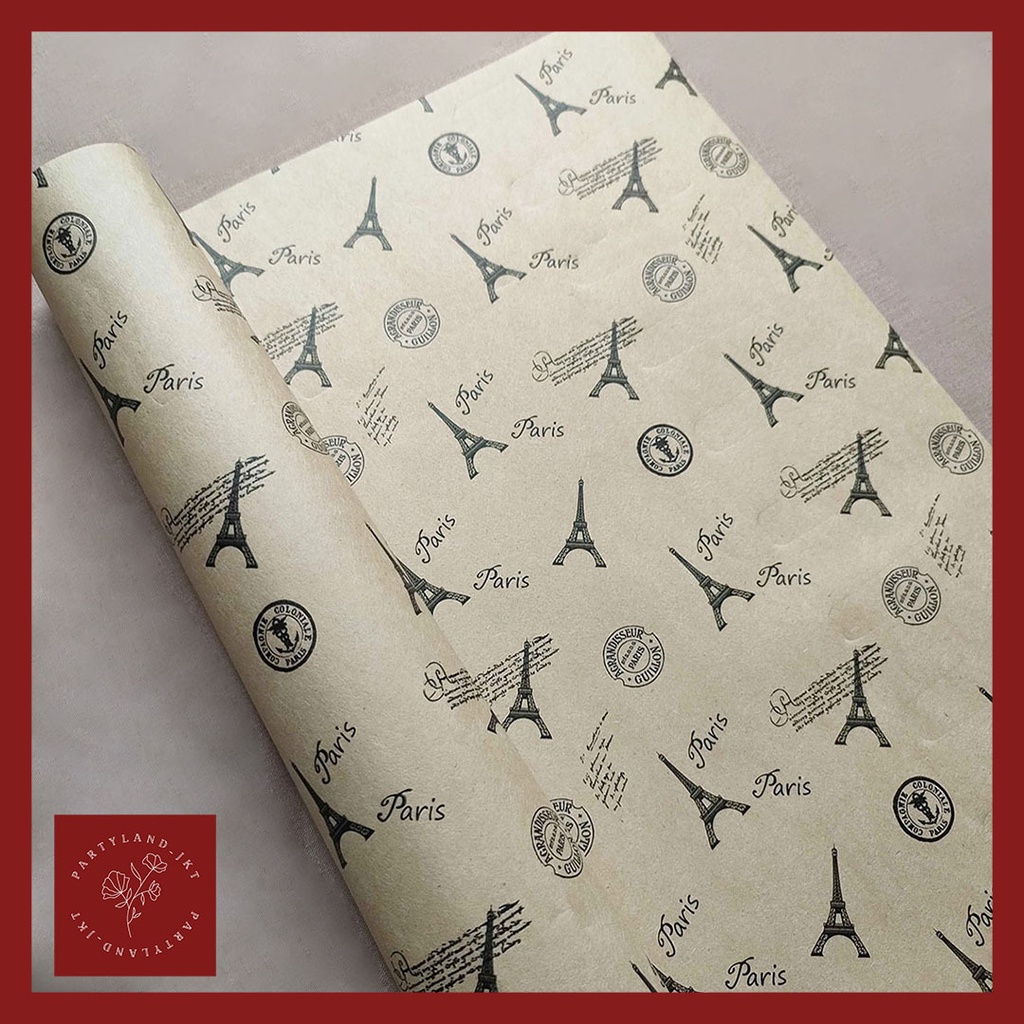 Wrapping Paper Eiffel Tower World Map News Flower Kertas Buket Hias Bouquet Dekorasi Bunga