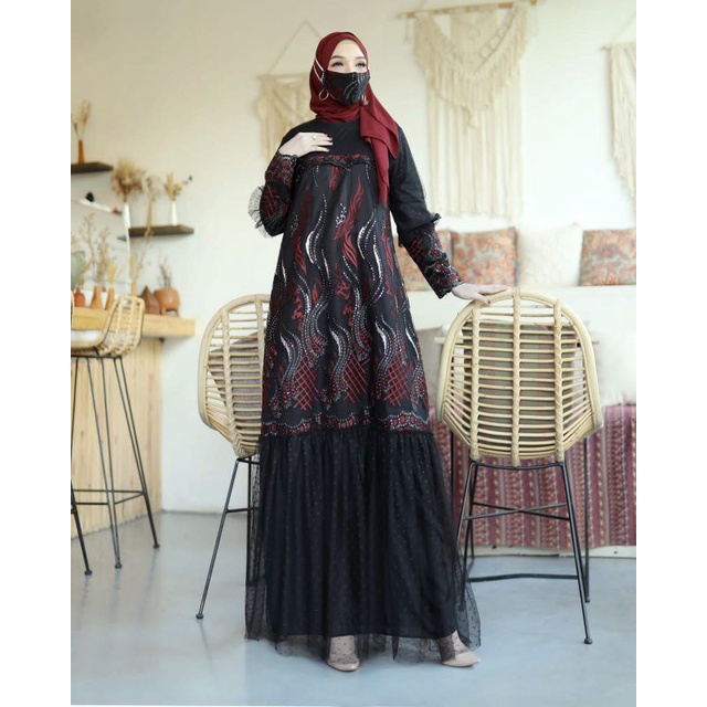 Produk original//gamis muslim wanita//gamis tulle premium//gamis lebaran