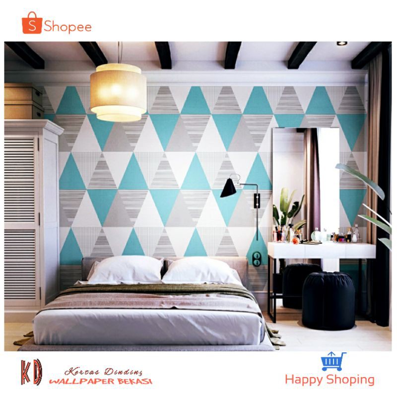 KD | 3D Biru Minimalis Segitiga | Wallpaper Dinding