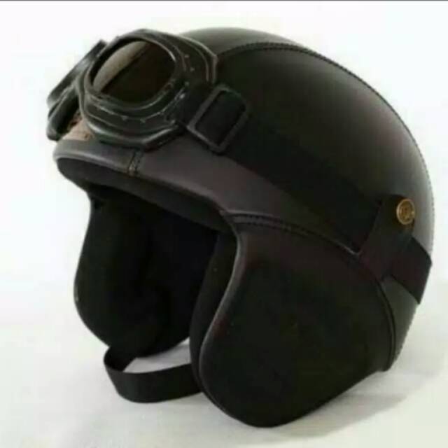 Helm Bogo Retro SNI Hitam Polos + Kacamata