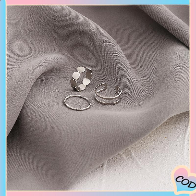 COD❤️3 Set Cincin Jari Gaya Korea Fashion Vintage Geometris cincin Untuk Wanita-A.one