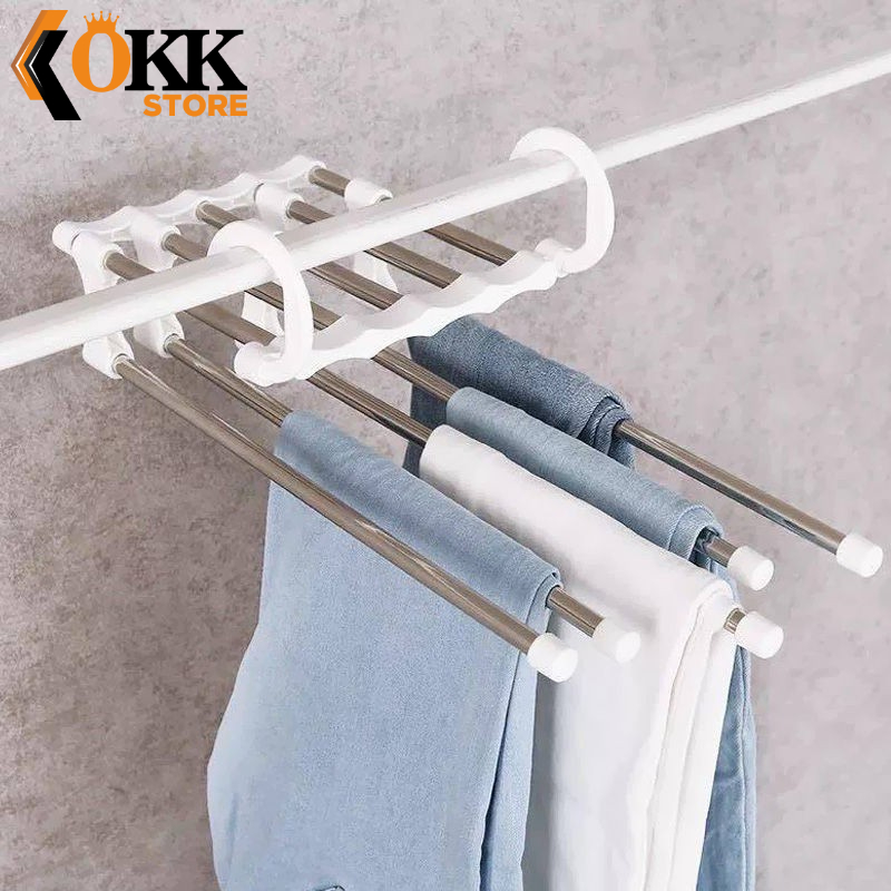 Gantungan Celana Multifungsi 5 in 1 Magic Hanger Stainless Gantungan Baju Celana Jilbab Pakaian