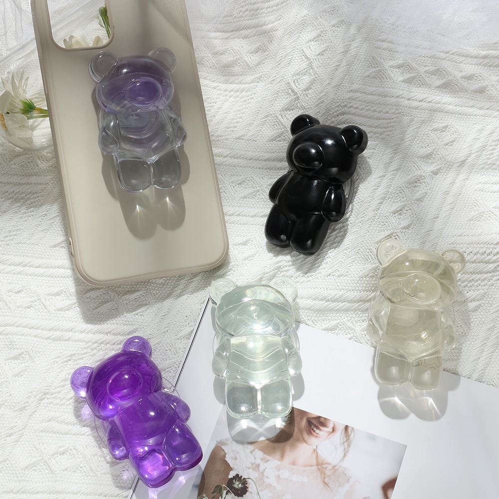 Ring Holder Hp Bentuk Beruang 3D Transparan Untuk Samsung / Xiaomi