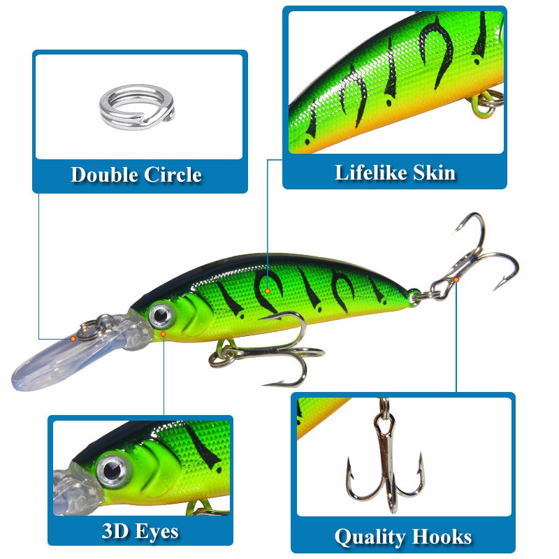 9Pcs Sinking Minnow Umpan Pancing 7cm 6g Swimbait Fishing Lure Bass Wobbler Hard Aritificial Ikan Kail Memancing Bait Tackle