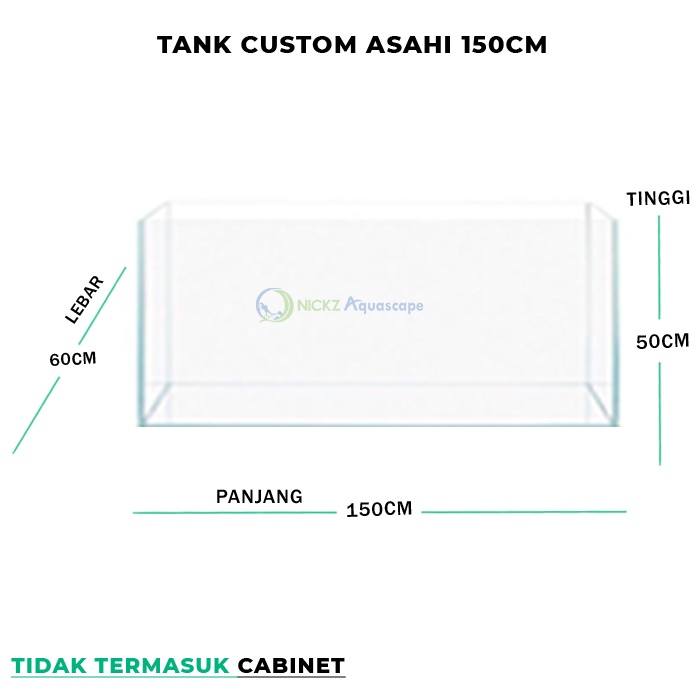 Aquarium Custom 150x60x50cm tebal 12mm Kaca Asahi Berkualitas