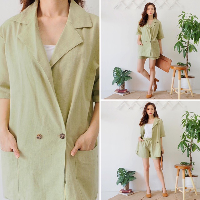 Elanore Set / Baju Wanita Atasan dan Bawahan Celana Pendek Karet/ Blazer Set Celana