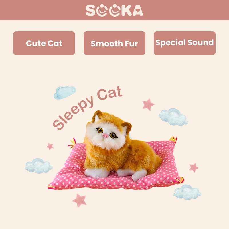 SOOKA Boneka Plush Simulasi Kucing Tidur Mini Dengan Suara SK-GDH1056