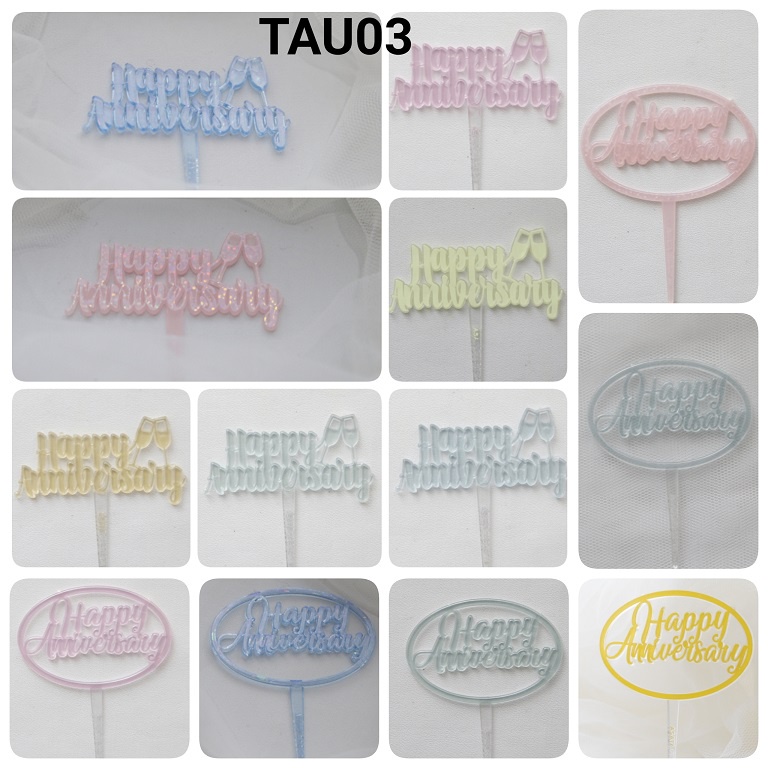TAU03 Cake cupcake topper kue happy wedding anniversary pastel pink (TULISAN) papaya balon