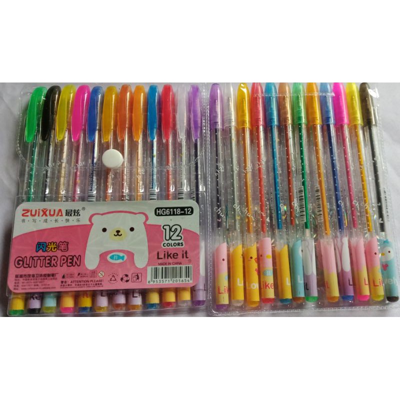 (1 PAK) PULPEN GLITTER WARNA WARNI ZUIXUA / PULPEN GEL WARNA WARNI ISI 12 pcs