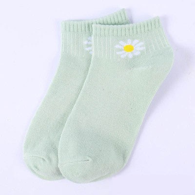 Kaos Kaki Ankle Motif Bunga Aster Cute / Kaos Kaki Import Korea Panjang Semata Kaki / TV-13-Hijau