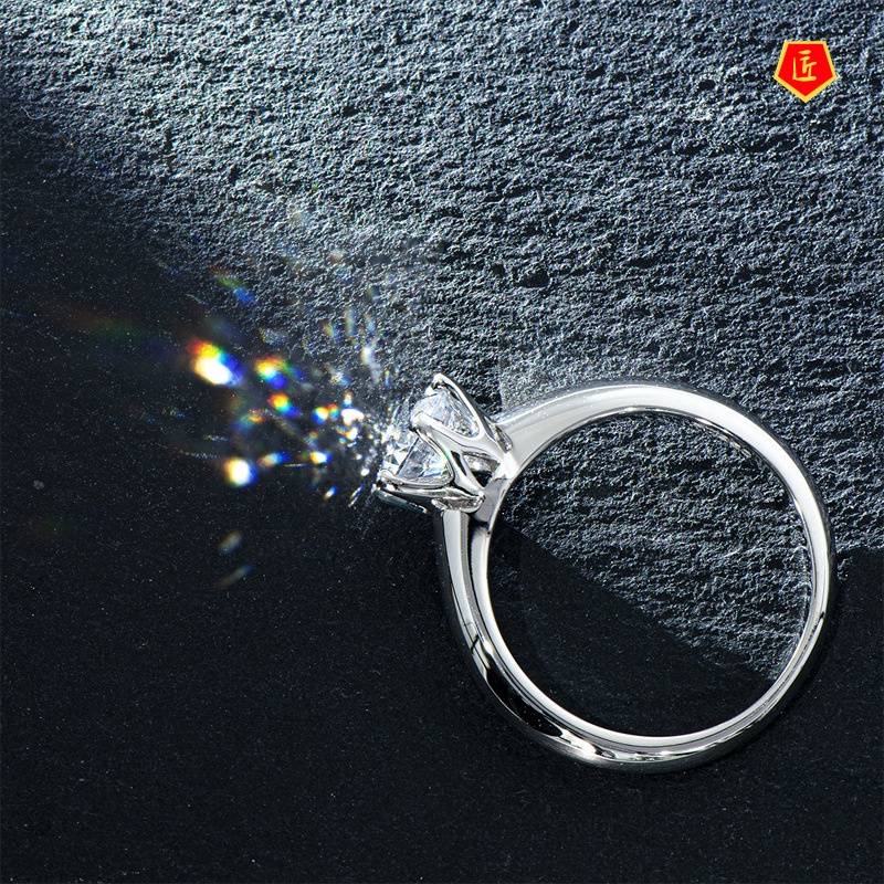 [Ready Stock]Crown Classic Six-Claw Moissanite Open Ring