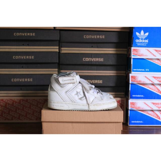 Converse Weapon 86s Straped Leather High White Silver Converse Bekas