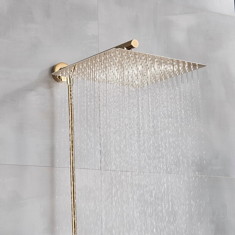 Bisa COD Kepala Shower Mandi Rainfall Stainless Steel Square 8 Inch - Golden