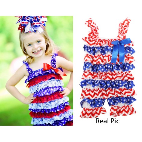 Baju Pesta Bayi Romper Renda Royal Lace Posh Petti Ruffle USA Bintang Star Anak Bayi Tanpa Headband