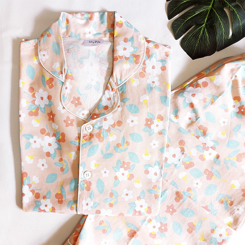 Mypjs_Coral Daisy Long / Knee Length Pjset