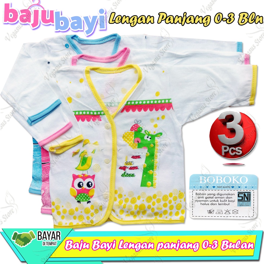 3Pcs Baju Bayi lengan Pendek dan panjang newborn 0-3 Bulan-Vegasus Store (COD)