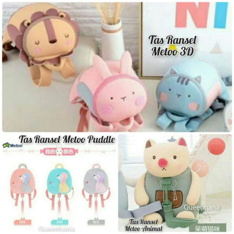 TAS RANSEL METOO 3D /TAS RANSEL ANAK /TAS FASHION ANAK METOO  ANIMAL LION RABBIT PANDA KUCING