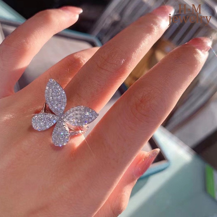 Cincin Model Terbuka Desain Kupu-Kupu Hias Berlian Gaya Mewah Untuk Wanita