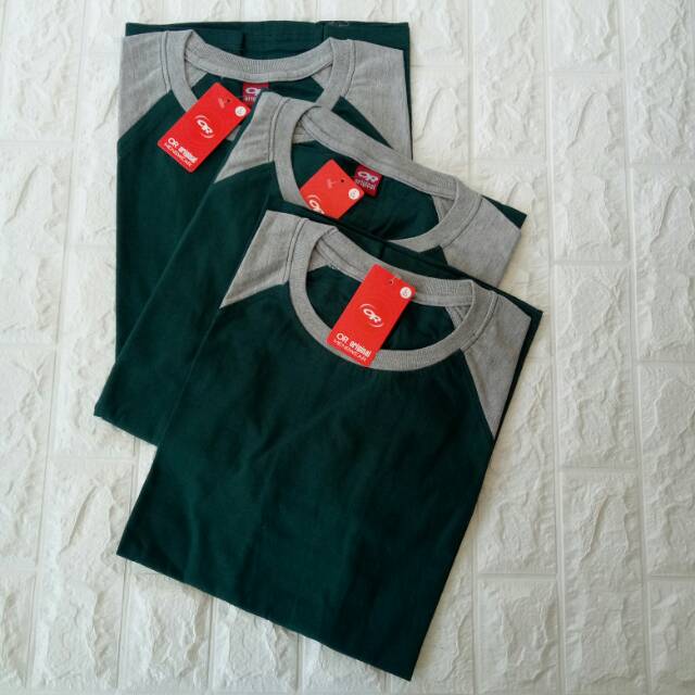 kaos polos reglan HIJAUBOTOL Lengan ABUMISTY 3/4 20 22 S M L XL XXL