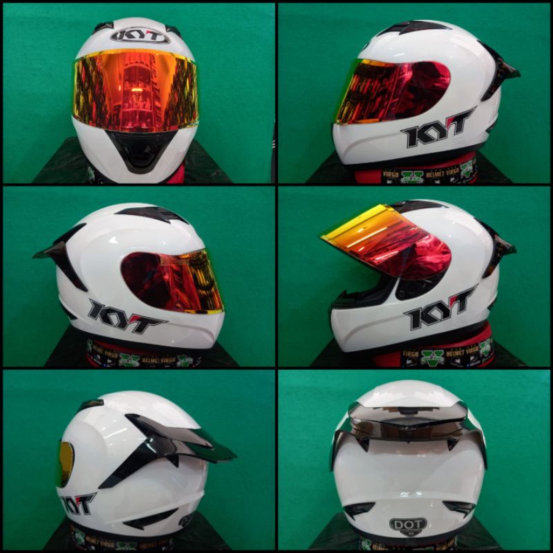 KYT R10 SOLID WHITE PAKET GANTENG + VISOR IRIDIUM RED + SPOILER | INCLUDE VISOR ORIGINAL