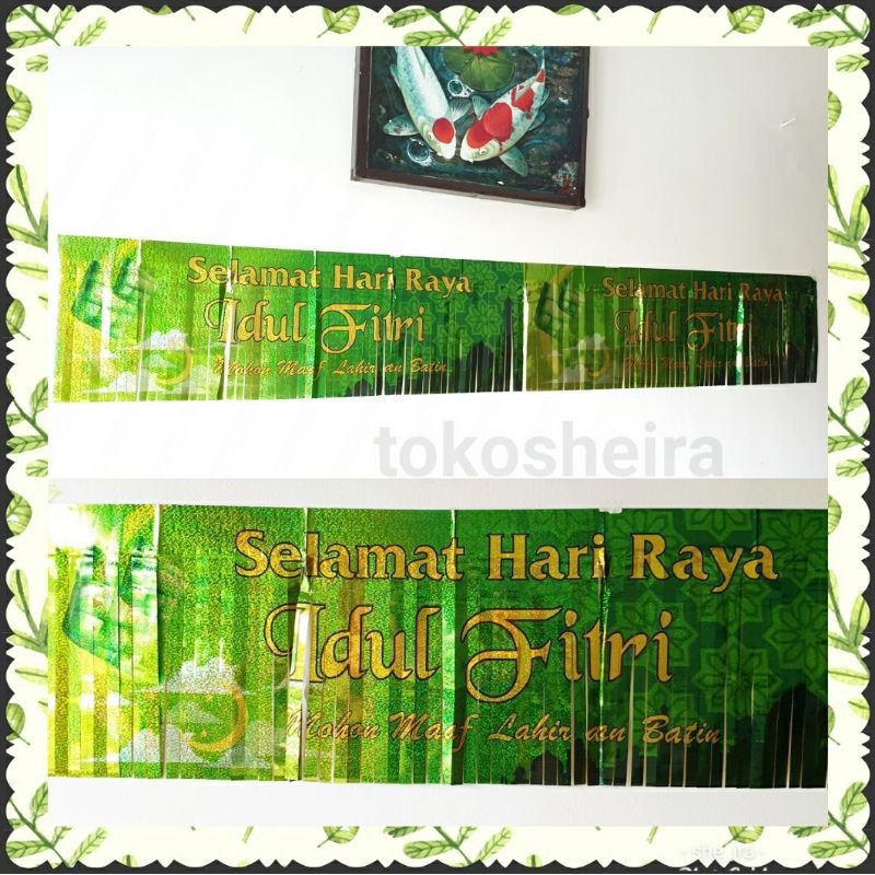 Banner Selamat Idul Fitri Plastik Tirai Foil Pintu Toko Kantor Hotel Restoran Garland Idul Fitri
