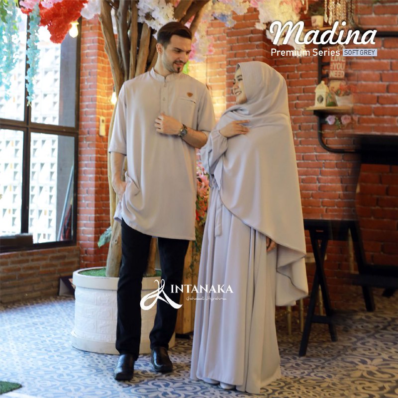 TERMURAH BAJU KELUARGA MADINA SERIES SOFT GREY BY INTANAKA SYARI/GAMIS SET KHIMAR KOKO AYAH ANAK IBU