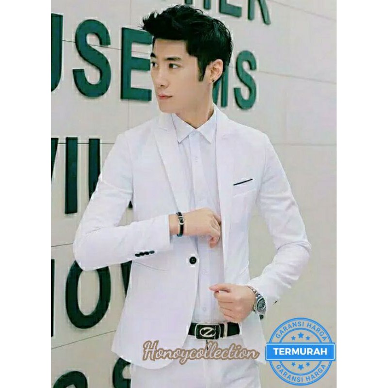 Blazer pria putih/jas putih pria/jas pria putih list hitam