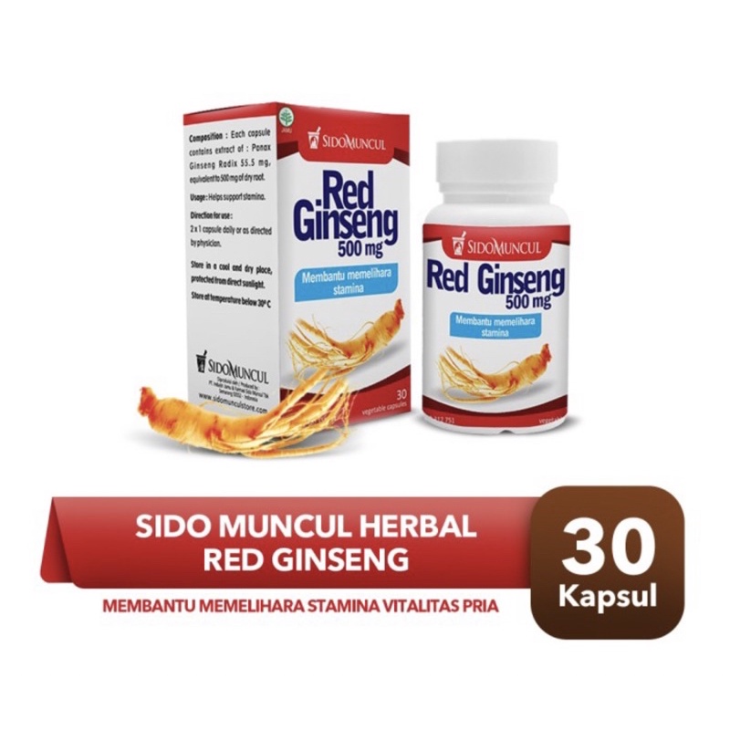 Sidomuncul Red Ginseng kemasan botol isi 30 kapsul (membantu memelihara stamina)