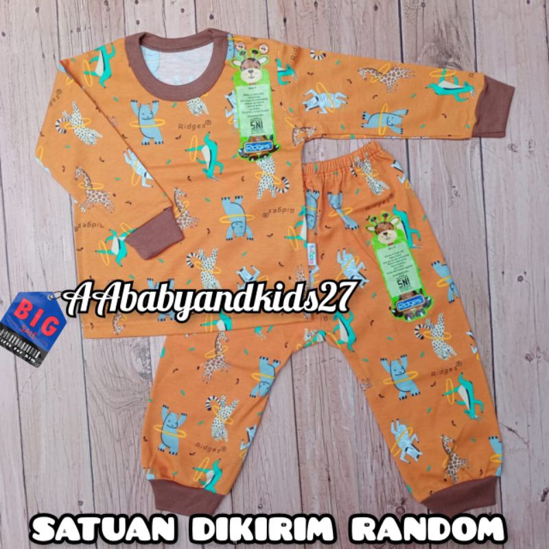 3Pasang Setelan Ridges Lengan Panjang Kancing Bahu Full Print Dino Parasut Ukuran S M L XL SNI