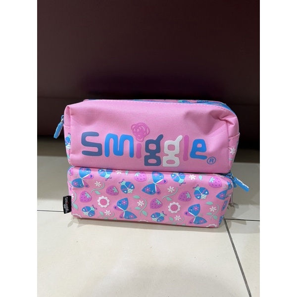

SMIGGLE Original Double Twin Zip Pencil Case Kotak Pensil Anak Perempuan - Pink Butterfly Strawberry