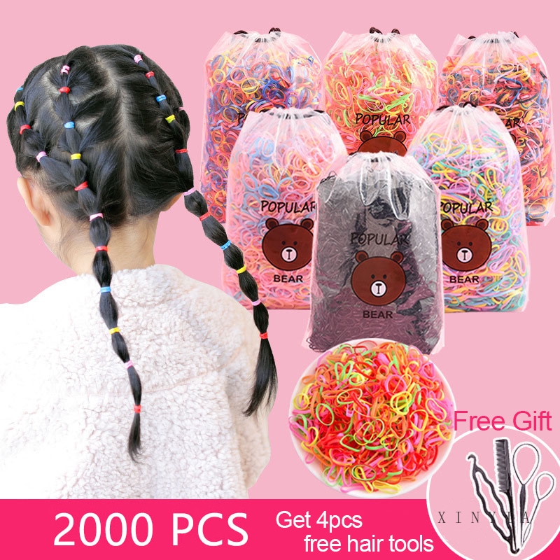 2000Pcs Ikat Rambut Pakai Pita Rambut Karet Gelang  Mini Elastis Gadis Bayi Rambut Untuk Ponytail Wanita