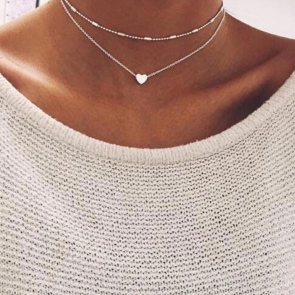 ★ODS★FA08  kalung rantai hati Double love chain FA08 necklaces 2 layer aksesoris fashion