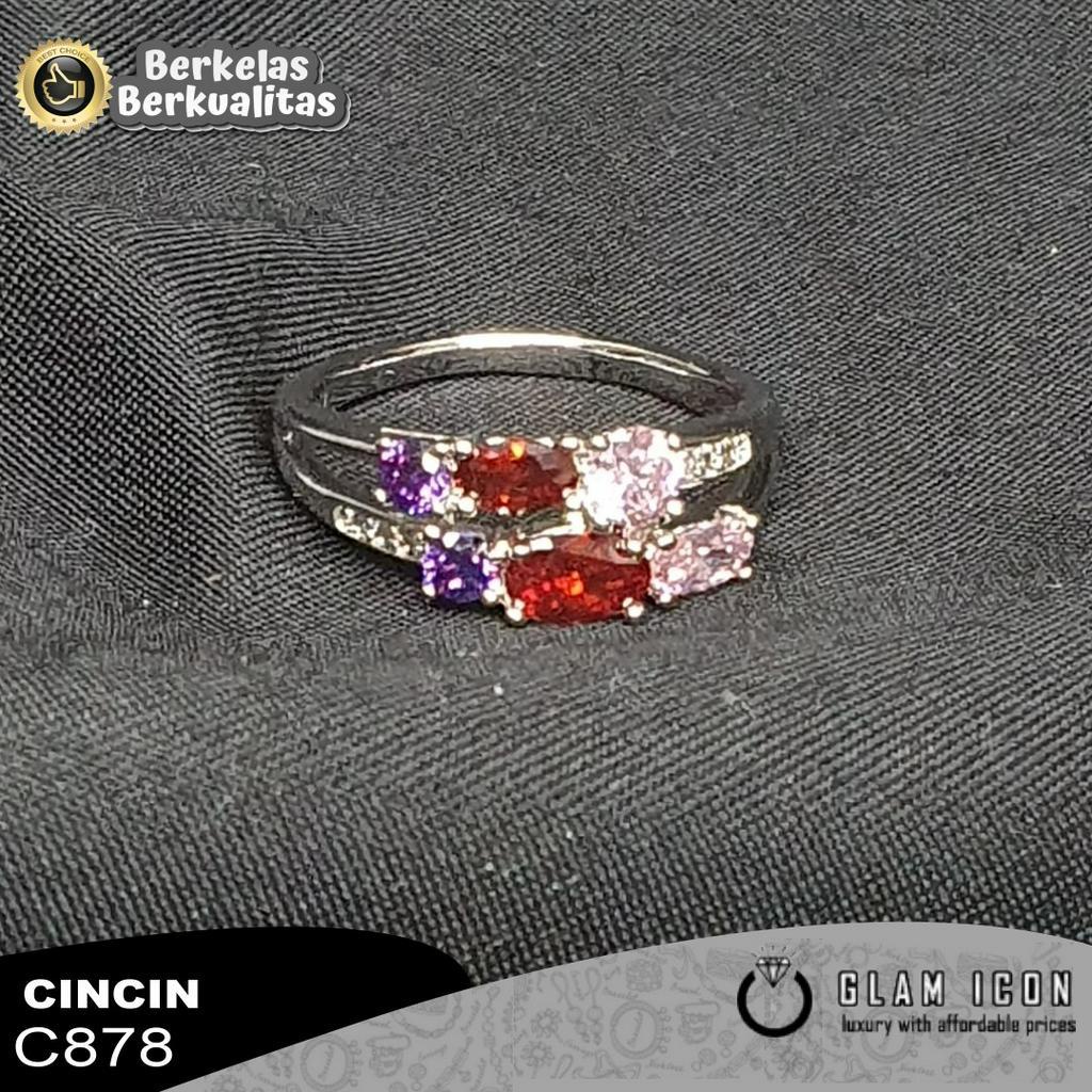 COD Cincin Wanita Lapis rhodium Awet Mewah Aksesoris Cincin Batu Warna C8078 CCS