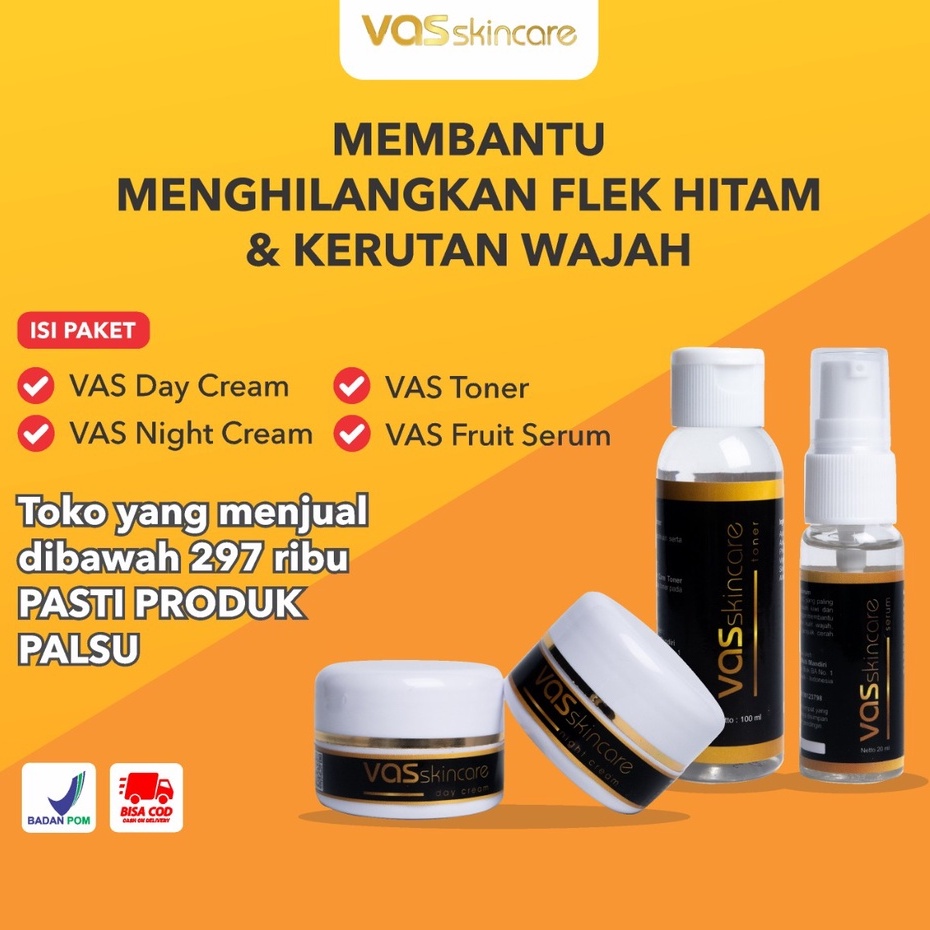 (GRATIS ONGKIR) Paket Premium VAS Skincare asli krim cream serum penghilang flek hitam membandel di wajah penghilang jerawat dan bekas jerawat pemutih glowing ampuh permanen bpom alami original