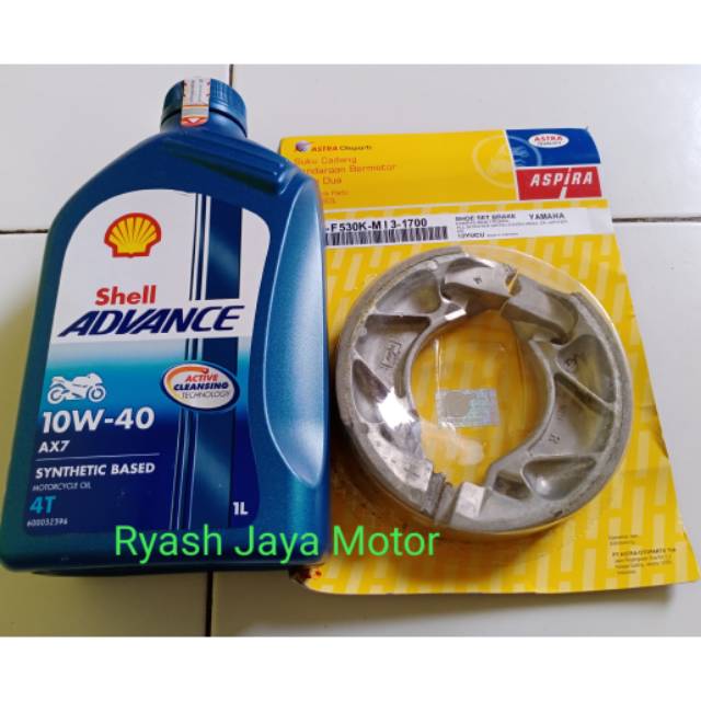 Paket oli mesin Shell ax7 1ltr SAE 10-40W + Kampas rem belakang Jupiter mx/Z1/vega zr/vixion old/new