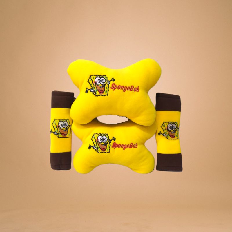 Set Bantal Mobil 2in1 Karakter Spongebob Headrest Car Set Spongebab Bantal Mobil 2in1 Set Karakter