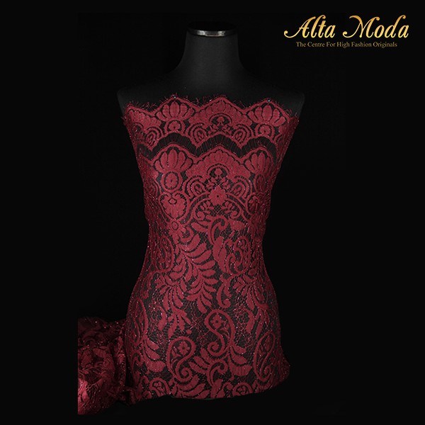 

Alta Moda Brokat Semi Perancis Parsley Daun Renda Maroon (2.5M)