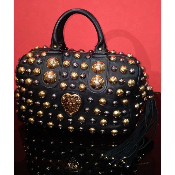 tas wanita seken top handle bag gucci babouska studded boston second branded speedy bag preloved / g