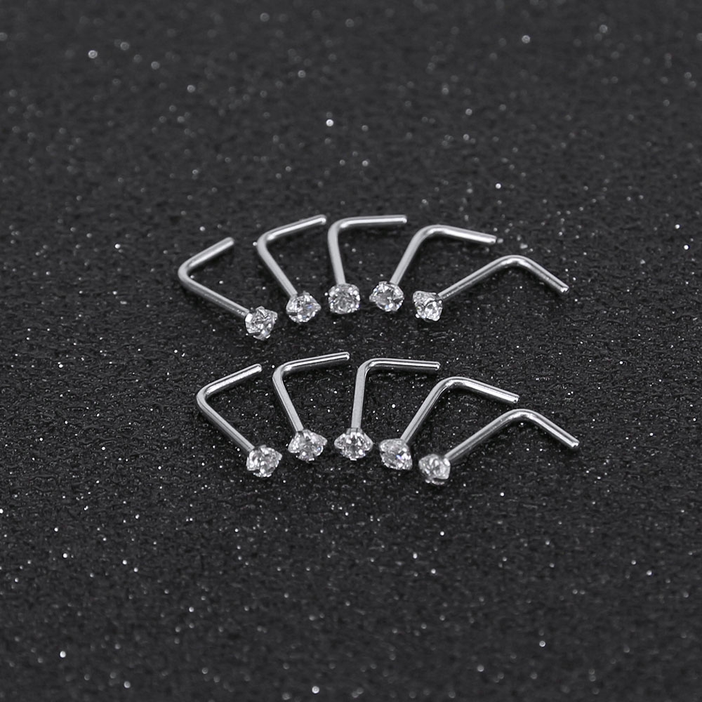 1 Lot 10 Pcs Cincin Tindik Hidung Bahan Stainless Steel 20g Bentuk Bulat Aksen Kristal